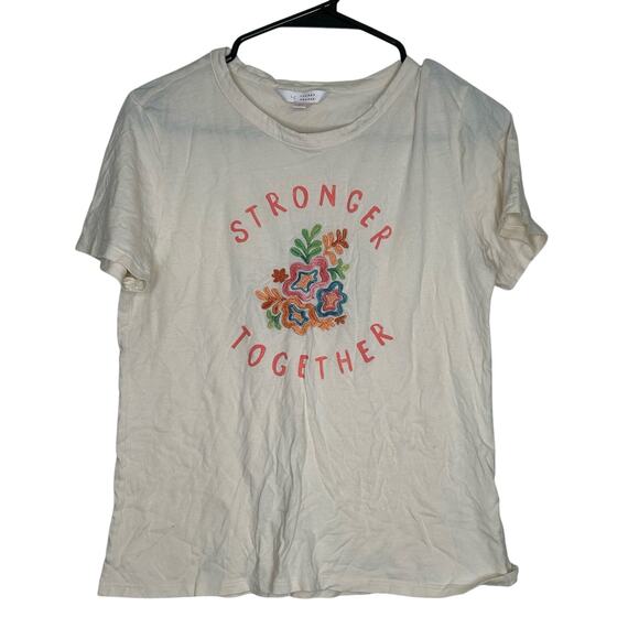 Lauren Conrad 100% Cotton T Shirt Stronger Together Positive Message Floral Med - Picture 1 of 5